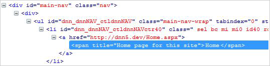 image demonstrating the title tag added to navigation items in DNN Nav