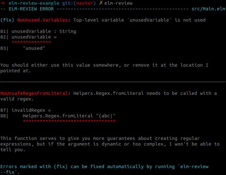 elm-review reporter output elm-review reporter output