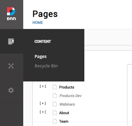 access the pages menu