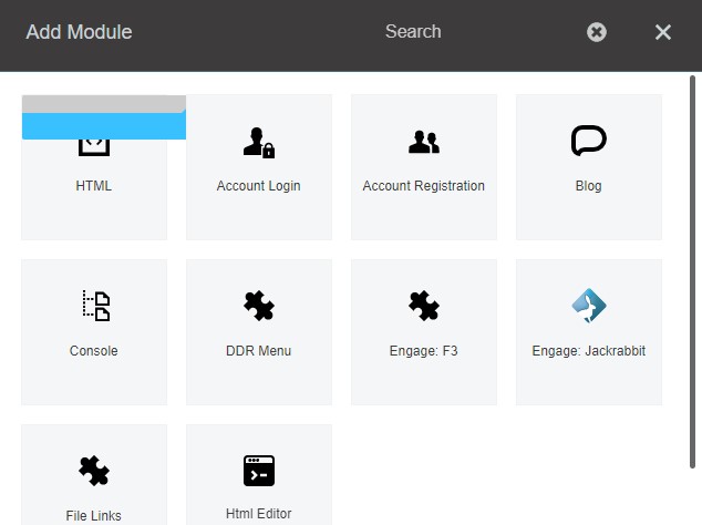 pop up for adding a new module in dnn
