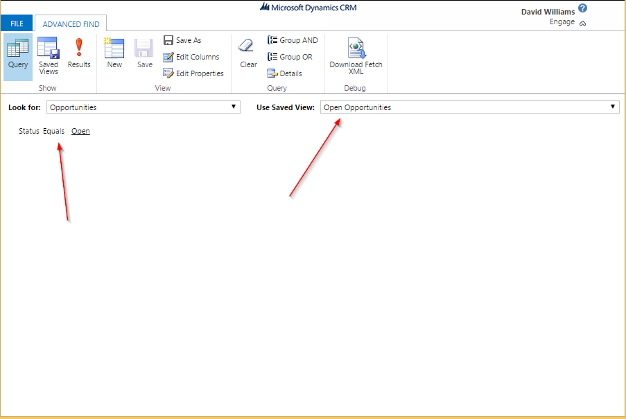 Open Opportunities Filter Criteria